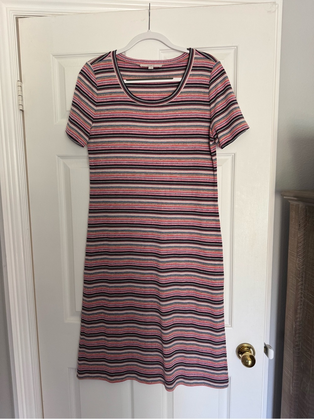 Loft Striped Pink Short Sleeve Knit Dress
